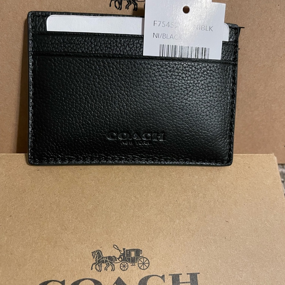 Black pebble leather money clip/ 2 slot credit card wallet